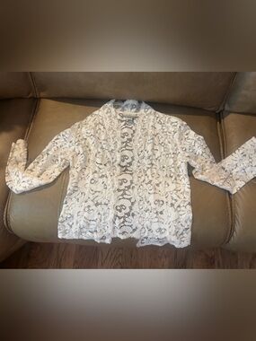 White Lace Open-Front Women's Top Neiman marcus small